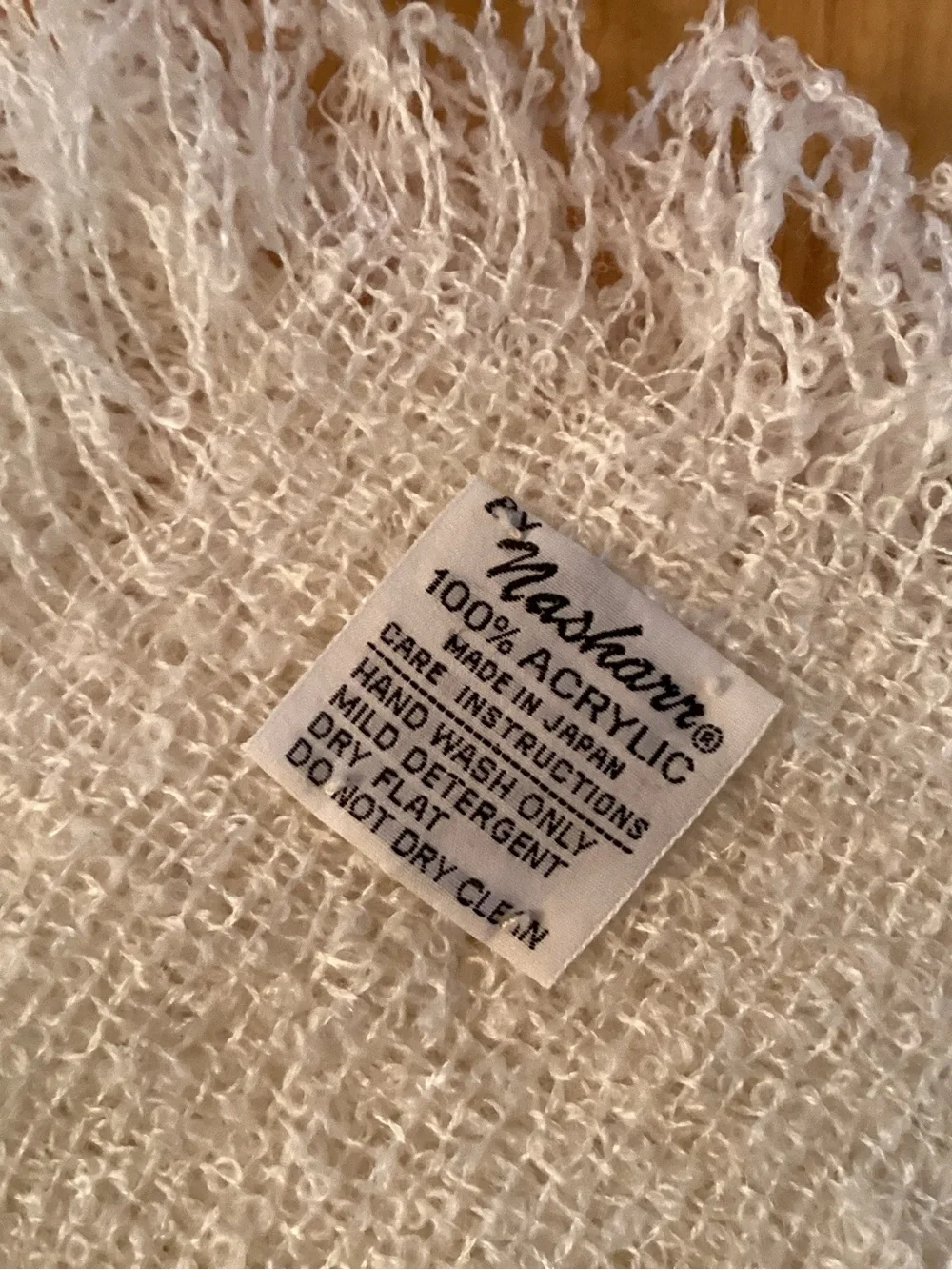 Vintage 70’s Nasharr Acrylic Loose Knit Throw Wrap Ivory 40” Square